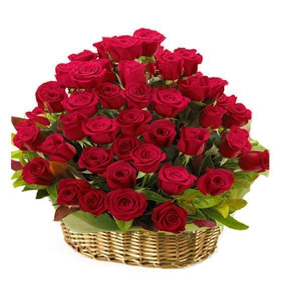 50 Red Roses basket