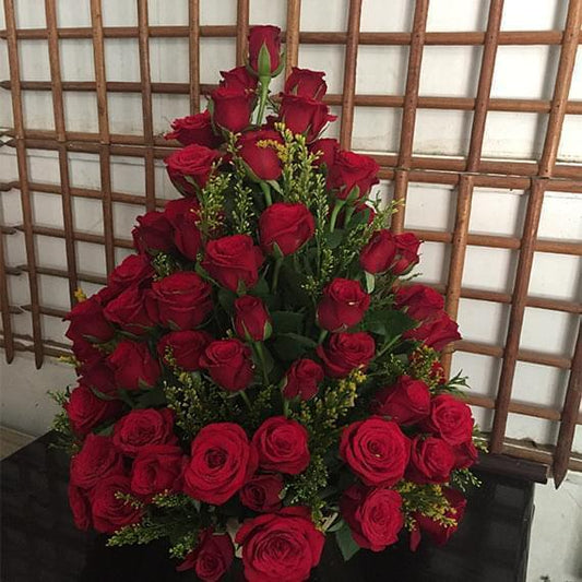 50 Red Roses pyramid basket