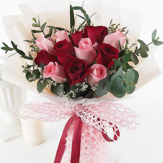 red roses and Pink roses with eucalyptus for your soul mat